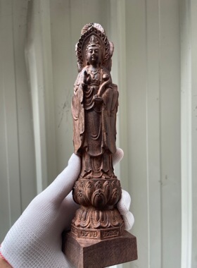 沉香木雕摆件三面观音佛像实木雕刻工艺品家居装饰品送礼佳品