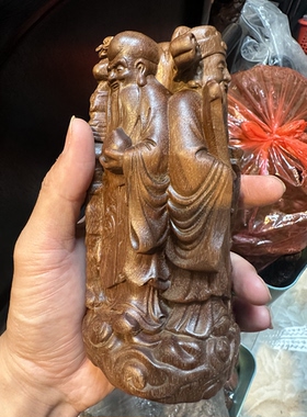 沉香雕刻手把件福禄寿三星摆件家居办公室寿星招财神实木装饰品