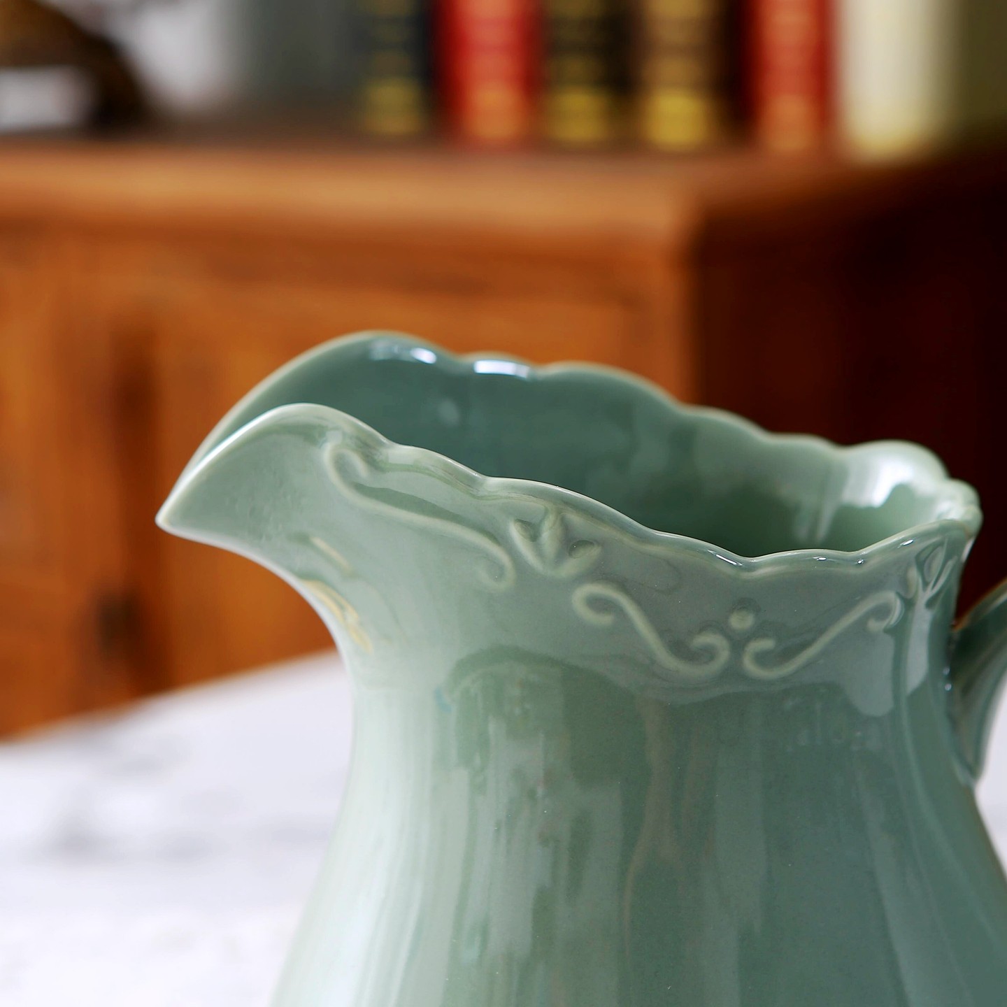 复古陶瓷奶罐绿色雕花大容量家居装饰水壶欧式风格水培花瓶 瑕疵,淘宝优惠券,粉丝福利购,淘宝优惠卷