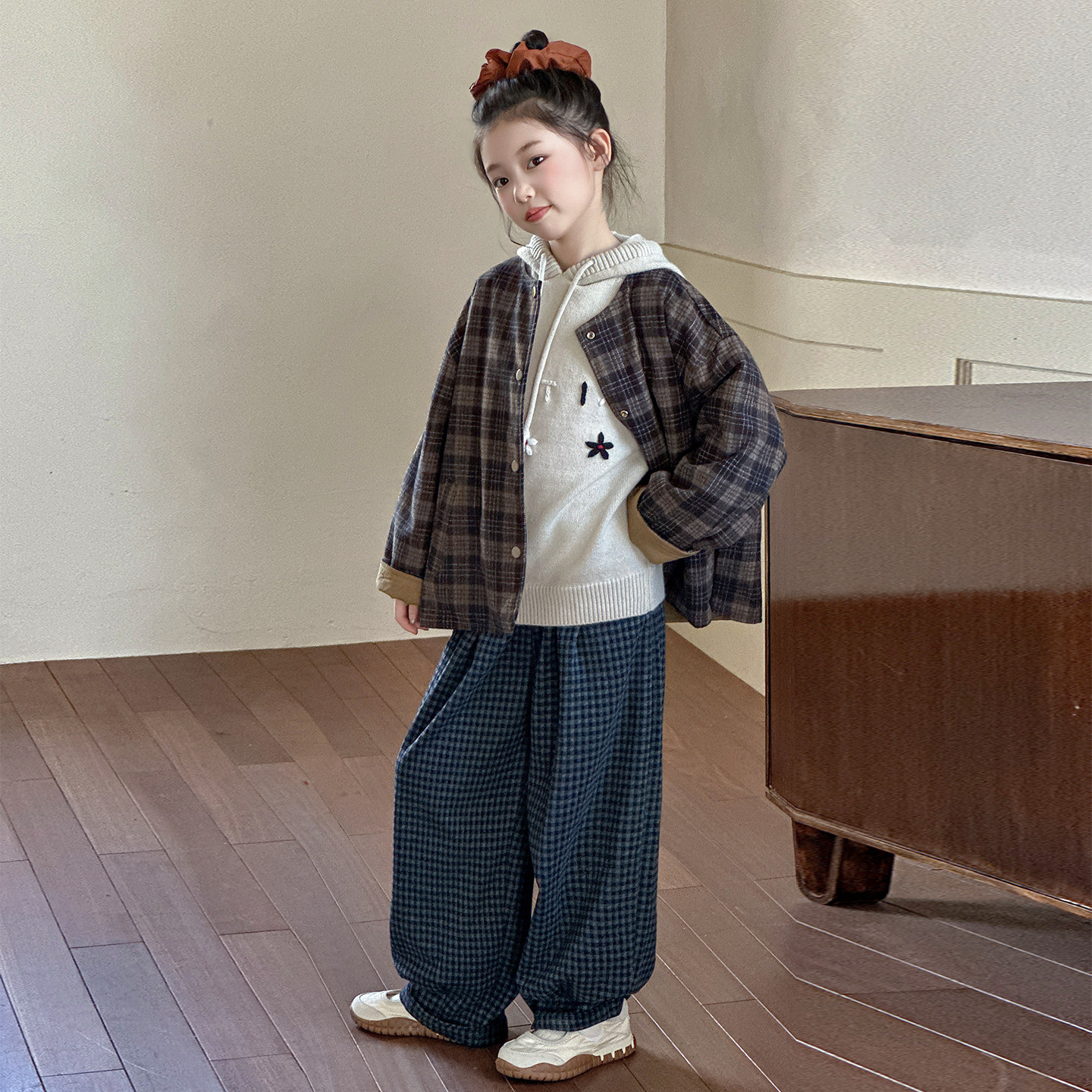 女童小香风外套秋冬2025新款女孩大童两面穿韩系格子开衫儿童上衣,淘宝优惠券,粉丝福利购,淘宝优惠卷