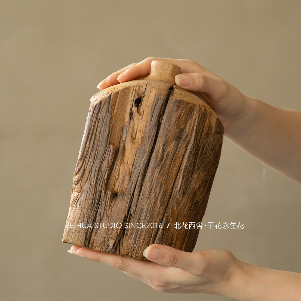 手工复古质朴榆木花瓶文艺居家书房玄关装饰摆件送礼格调干花套装,淘宝优惠券,粉丝福利购,淘宝优惠卷