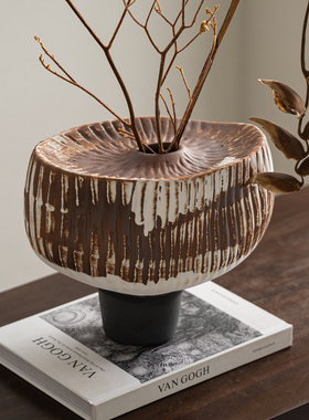 侘寂风蘑菇头陶瓷花瓶摆件样板房客厅玄关复古做旧插花装饰花器