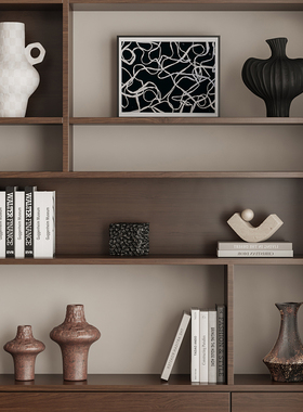 侘寂中古风办公室书柜摆件样板房茶室高级感复古陶瓷小众软装饰品