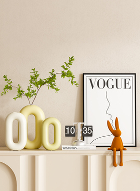 奶油风格入口花瓶软装客厅高端餐具柜酒柜壁龛乔装装饰