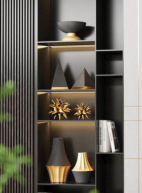 轻奢高档电视柜黑金摆件客厅酒柜开放格壁龛高级感小众装饰品摆设