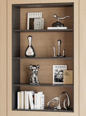 现代意式银色系酒柜壁龛摆件样板房领导办公室客厅沙发背景柜软装