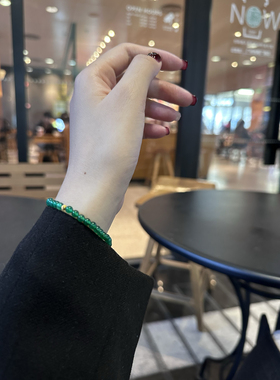 福利款18k猫眼转运珠女款绿玉髓4mm仿高冰种翡翠阳绿手串玛瑙