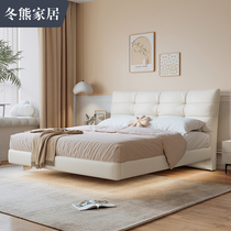 Winter Bear Suspended Bed Brief Modern Light Luxury Real Leather Bed Double Master Bedroom 1 8m Cream Wind Net Red Wedding Bed puff bed