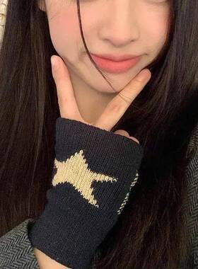 Y2K Fashion Pentagram Knitted Fingerless Winter Gloves Soft
