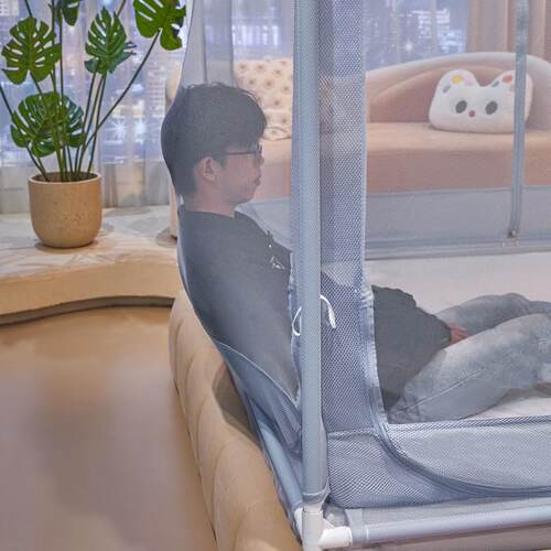 A类加密TU型床笠式回底防摔蚊帐家用3开门全封闭拉链方帐加厚支架 - 图1