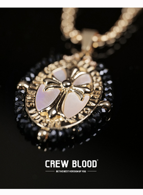 CREW欧美珍珠缠绕十字架项链金小众设计复古嘻哈送男友古巴链
