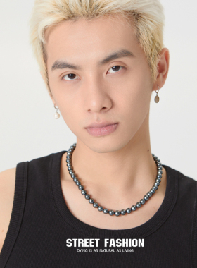 黑色复古珍珠项链男女