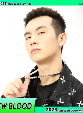 复古珍珠拼接钛钢男女项链