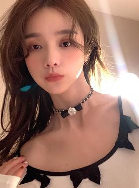 小香风蝴蝶结花朵锁骨链