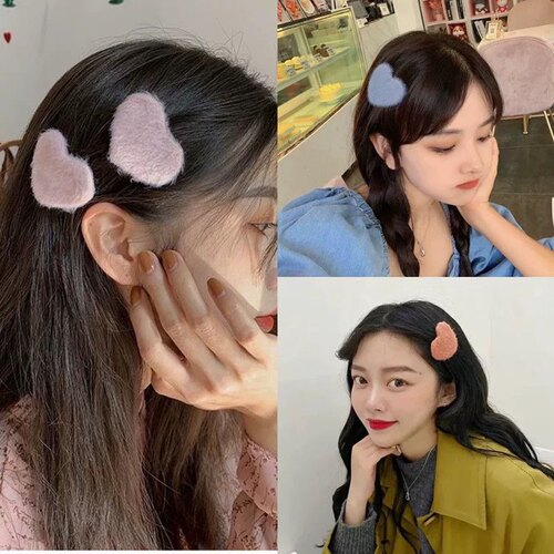 超cute~可爱ins少女糖果色爱心发夹毛绒刘海夹BB夹韩国发饰头饰女 - 图2
