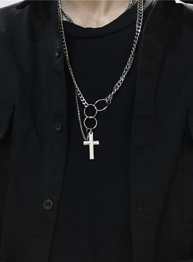 项链ins多层圆环十字架酷网红小