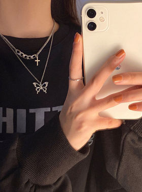 蝴蝶叠戴嘻哈风设计感五金锁骨链