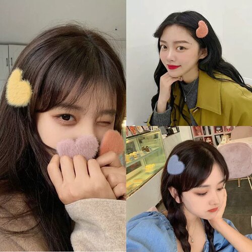 超cute~可爱ins少女糖果色爱心发夹毛绒刘海夹BB夹韩国发饰头饰女 - 图0