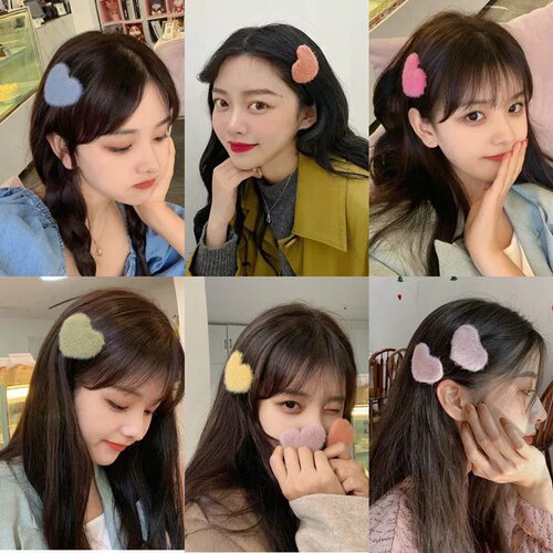 超cute~可爱ins少女糖果色爱心发夹毛绒刘海夹BB夹韩国发饰头饰女 - 图1