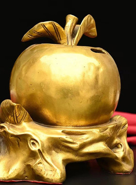 金苹果存钱罐黄铜聚宝盆摆件家居办公室公司开业装饰品双鱼存钱罐
