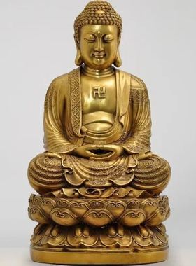 阿弥陀佛摆件纯铜坐莲花释迦牟尼佛家用佛堂神像手捧莲花佛像o