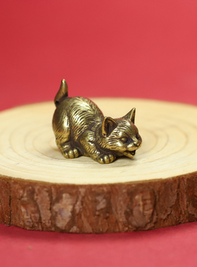 黄铜小猫咪摆件铜玩实心猫儿中式
