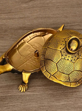 黄铜乌龟摆件开盖金钱元宝龟熏香炉盘香家居客厅烟灰缸桌面装饰o