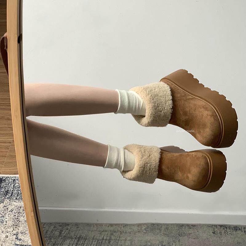 网红复古厚底雪地靴女款2024新款冬季加绒加厚保暖棉鞋子勃肯棉鞋