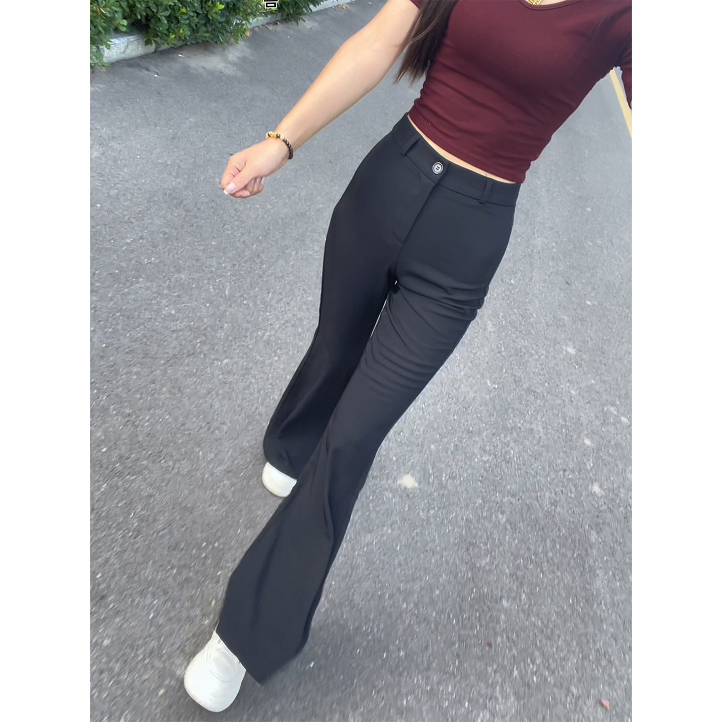 黑色腰头设计感直筒微喇西装裤子女早秋新款气质高级感弹力马蹄裤,淘宝优惠券,粉丝福利购,淘宝优惠卷
