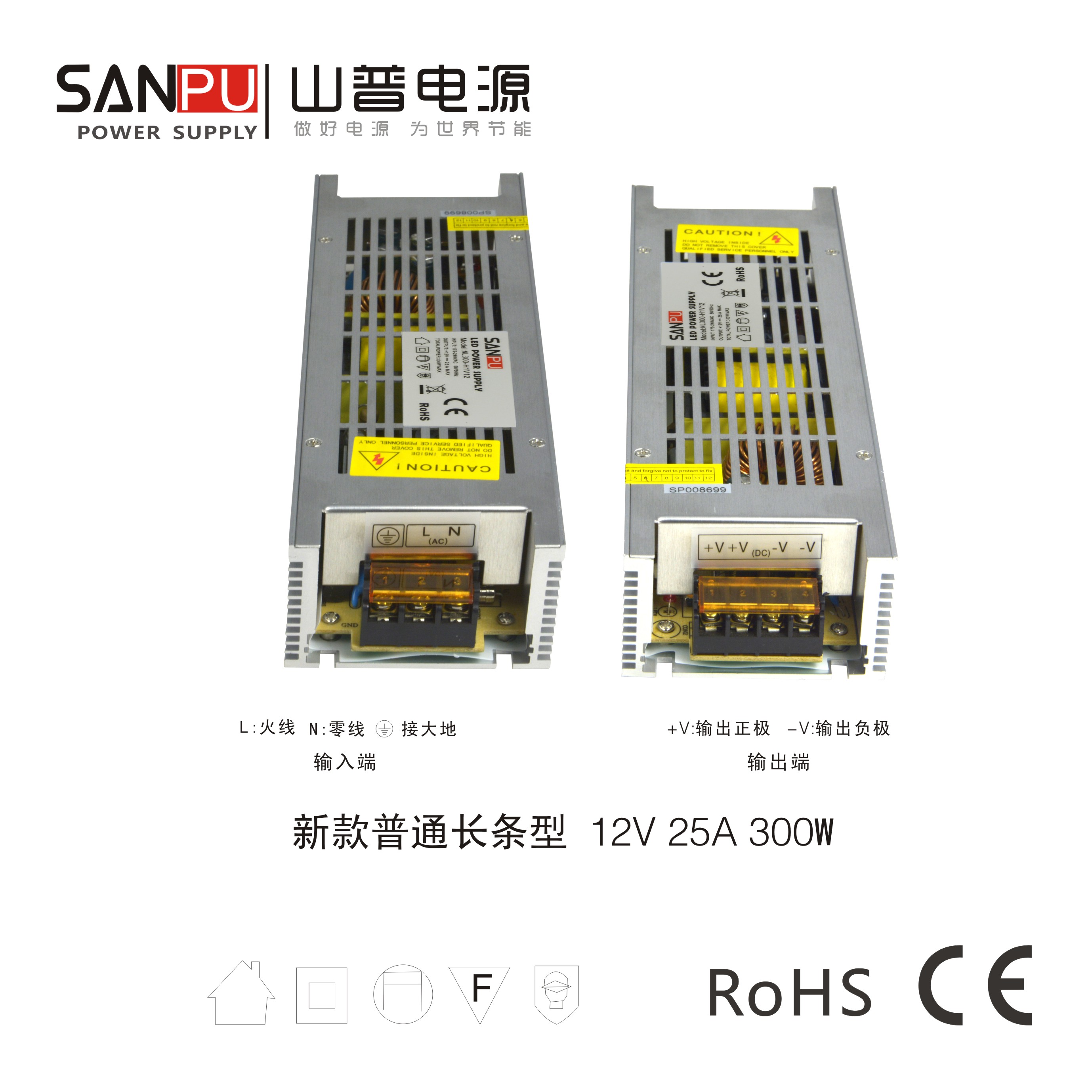 12V25A长条开关电源 300W LED柜台灯山普变压器静音电源 15-300瓦 - 图1