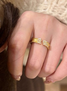 925纯银星》轻奢意大利工艺拉丝雪花戒指女精致小众复古指环饰品