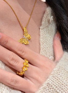 925纯银复古满圈玉桂花戒指镶嵌锆石宫廷风百搭甜美设计感食指戒