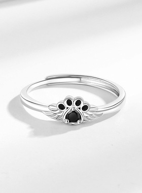 黑色猫爪戒指韩版个性开口可调节指环小动物时尚食指戒子