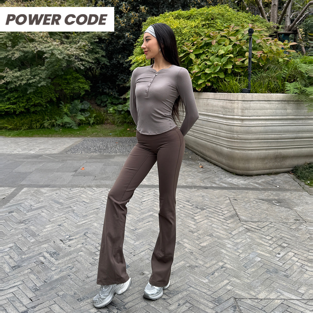 秋冬加绒喇叭裤女高腰裸感显瘦保暖阔腿裤运动健身瑜伽微喇长裤女 - 图0