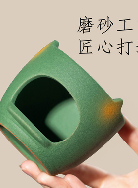 唐女绿色陶瓷隔火香薰炉可干烧
