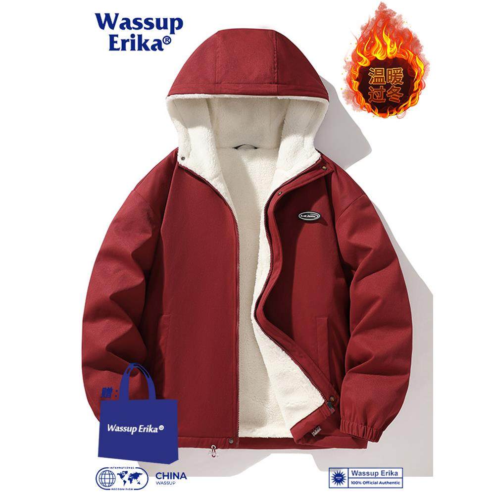 WASSUP ERIKA加厚连帽粉色棉袄男冬季保暖防风夹克羊羔绒情侣外套,淘宝优惠券,粉丝福利购,淘宝优惠卷
