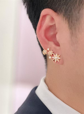 罗盘幸运徽章白贝戒指微镶耳环玫瑰金色彗星星925银项链女