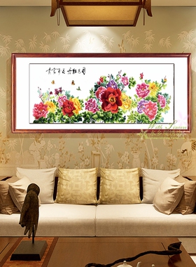 新中式苏绣画客厅荣华富贵满堂彩
