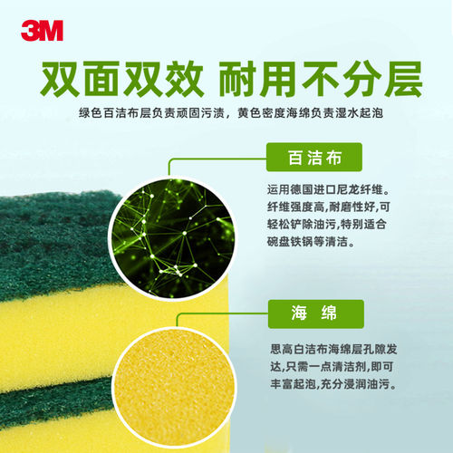 3M思高海绵百洁布厨房洗碗布刷碗神器洗碗魔力擦抗菌吸水去污抹布 - 图0