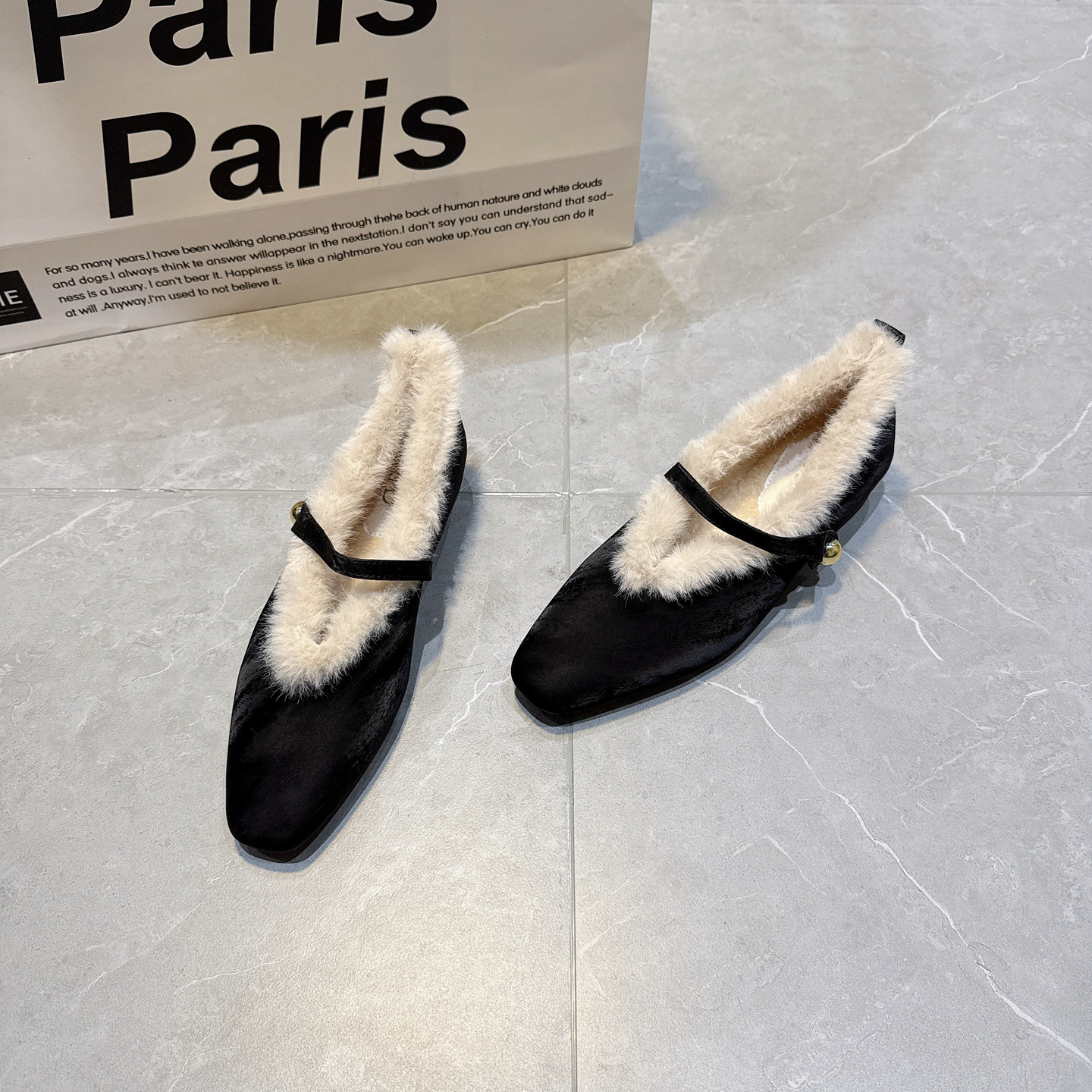 法式高级感粗跟单鞋女款2025秋冬新款加绒棉鞋平底玛丽珍毛毛鞋子,淘宝优惠券,粉丝福利购,淘宝优惠卷