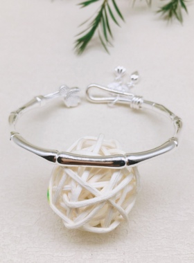 胜银·新款竹节开口带吊坠莲花莲蓬莲子纯银手镯百搭简约足银999