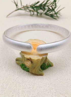 胜银·哑光开口纯银手镯足银999一叶子金枝玉叶经典百搭时尚送礼