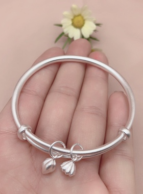 胜银·推拉圆棍实心古法亮面手镯足银999荷花莲蓬莲子福牌两世欢