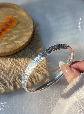 胜银· 樱花碎冰冰花朵开口足银999.9手镯时尚亮面女生纯银手镯