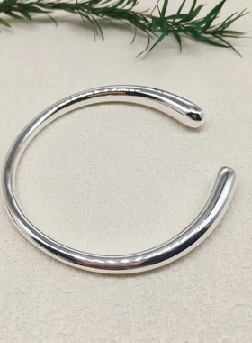 胜银·鲁伯特之泪亮面实心开口银手镯水滴设计女生足银999小圈口