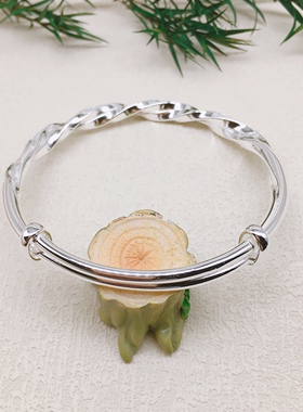 胜银·莫比乌斯推拉口半亮半磨砂双股扭丝波浪纹实心足银999手镯