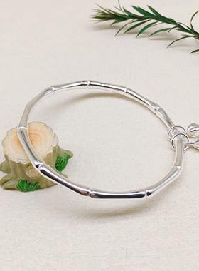 胜银·竹节闭口亮面实心足银999手镯莲蓬莲子吊坠送女友闺蜜礼物