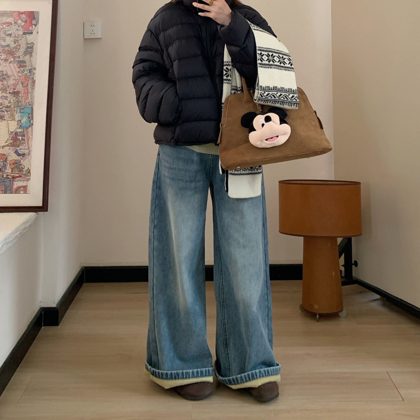 Omang桃喜 加绒加厚阔腿牛仔裤女秋冬浅色复古蓝高腰宽松直筒长裤,淘宝优惠券,粉丝福利购,淘宝优惠卷