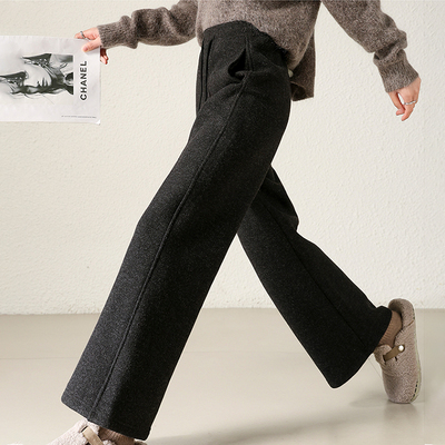 A轻奢阔腿裤女士时尚高级冬季松紧腰抽绳韩版宽松加绒保暖直筒裤