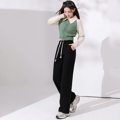 2025秋冬女士砖石纹羊毛蚕丝加绒休闲裤百搭显瘦